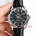 Swiss Replica Omega Seamaster Aqua Terra GMT Black Dial Leather Strap 8605 Movement Watch